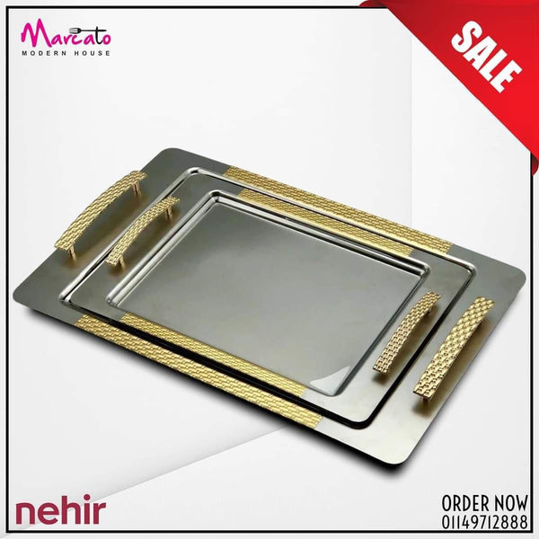 Nehir Polished Stainless Steel Tray Set – 2 Pieces – 18/10 Turkish Steel