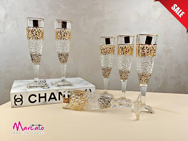 Luxury Crystal Glass Set – 6 Pieces with Golden Touches ✨